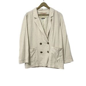 Anthropologie Cartonnier Ivory Blue Striped Button Front Blazer Size Medium